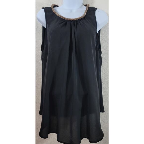 HAE Black Halter Beaded Round Neckline 1X Lightweight Flowy Soft Keyhole Back - Picture 1 of 5